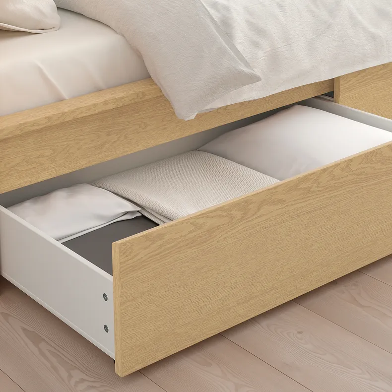 IKEA MALM МАЛЬМ, каркас кровати+2 кроватных ящика, дубовый шпон, беленый, 90x200 см 191.398.27 фото №6