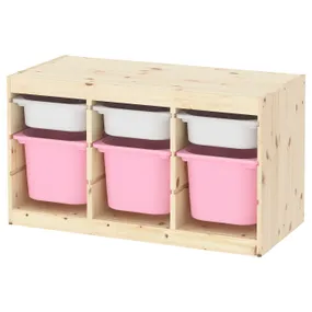 IKEA TROFAST ТРУФАСТ, комбинация д/хранения+контейнеры, Светлая сосна, окрашенная в белый/розовый цвет, 93x44x52 см 693.315.78 фото