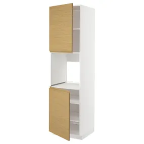IKEA METOD МЕТОД, висока шафа для дух, 2 дверцят/пол, білий / Voxtorp імітація. дуб, 60x60x220 см 195.386.56 фото