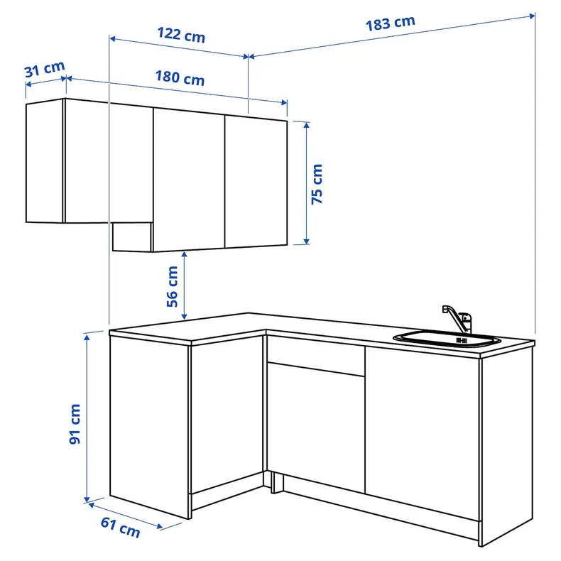 IKEA KNOXHULT КНОКСХУЛЬТ, кутова кухня, глянцевий / білий, 182x183x220 см 993.884.03 фото №8