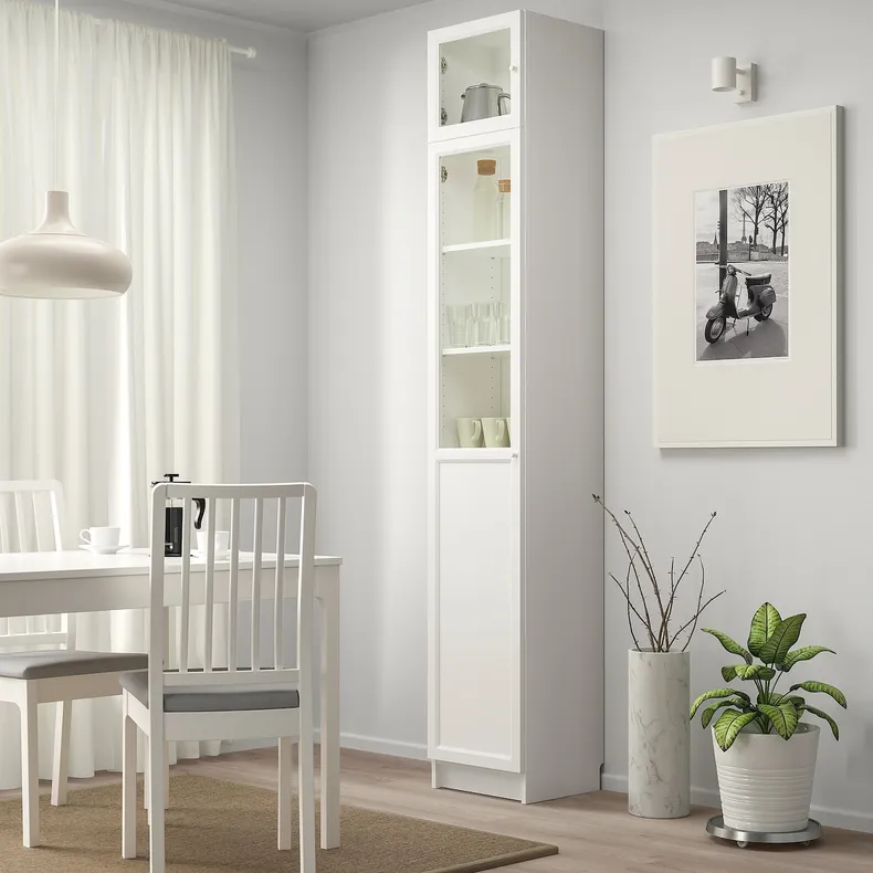 IKEA BILLY БІЛЛІ, стелаж з дод секцією / дверцятами, білий / скло, 40x42x237 см 893.988.60 фото №2
