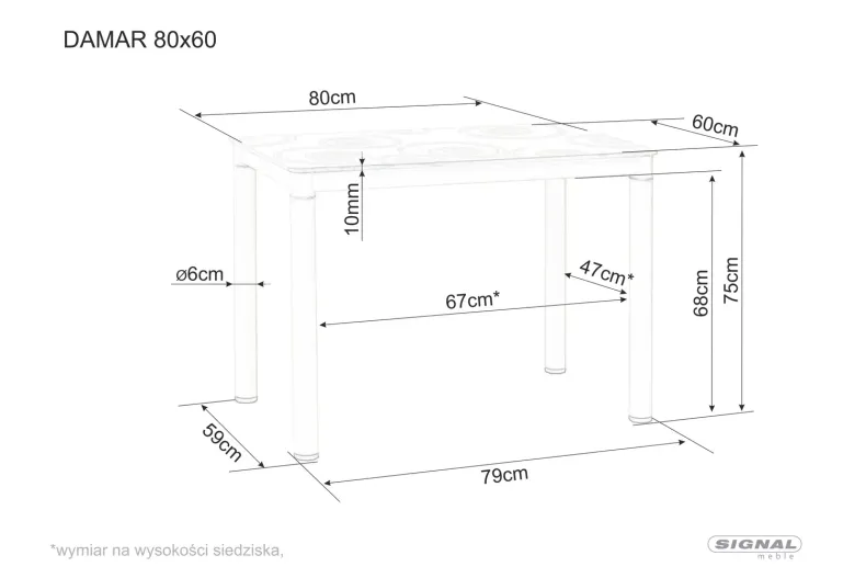 Стіл обідній SIGNAL Damar, 80 см, білий, ефект мармуру фото №3