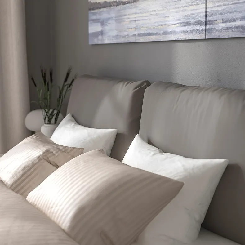 IKEA SAGESUND САГЕСУНД, каркас кровати с обивкой, Коричневый цвет / Линдбоден, 160x200 см 394.965.37 фото №7