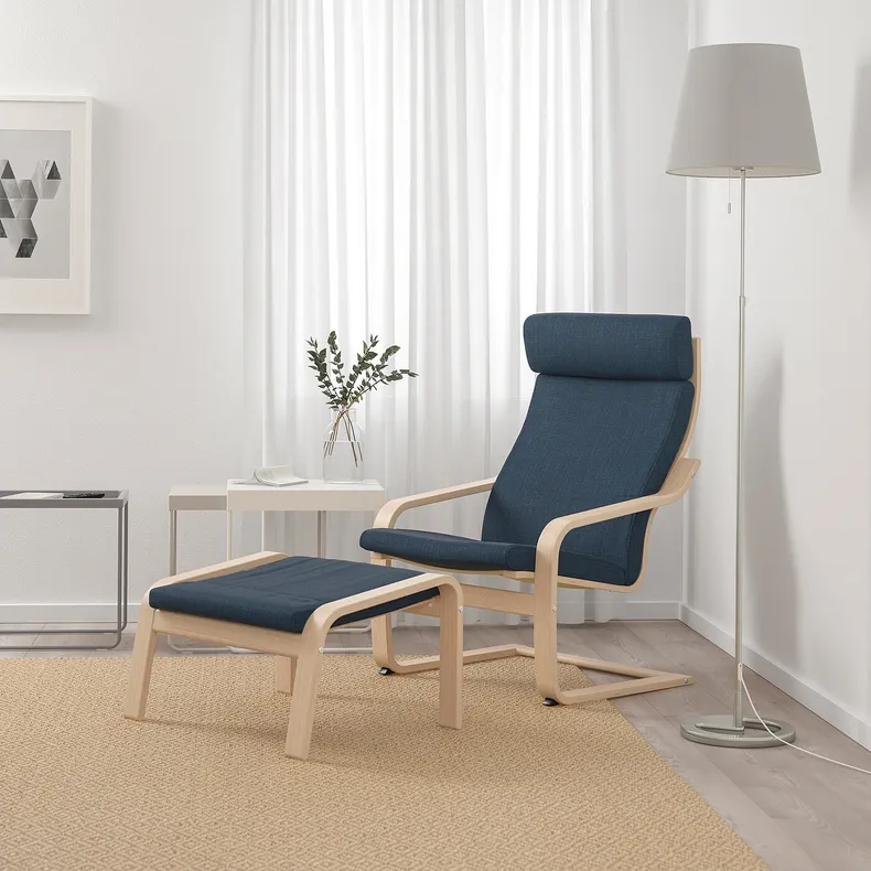 IKEA POÄNG ПОЕНГ, крісло, білений дубовий шпон / ХІЛЛАРЕД темно-синій 092.865.88 фото №2