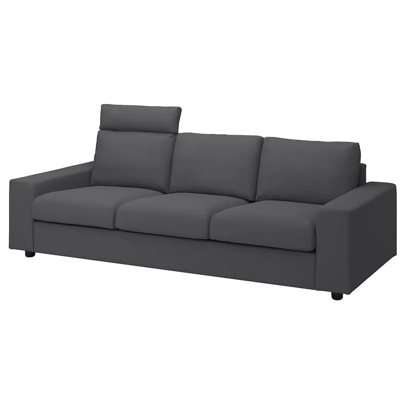 IKEA VIMLE ВИМЛЕ, чехол на 3-местный диван, с подголовником с широкими подлокотниками / серый 194.250.27 фото №2