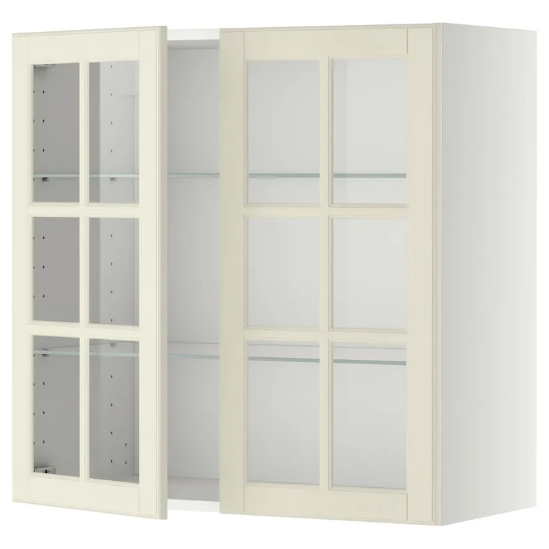 IKEA METOD МЕТОД, настінна шафа, полиці / 2 склх дверц, білий / БУДБІН кремово-білий, 80x80 см 693.949.81 фото №1
