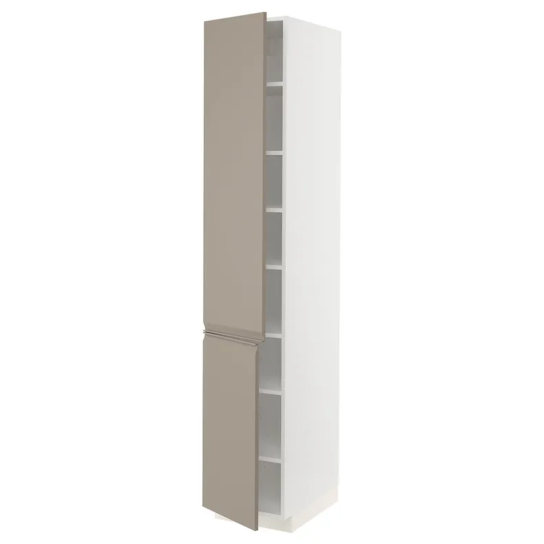 IKEA METOD МЕТОД, высокий шкаф с полками / 2 дверцы, белый / матовый темно-бежевый, 40x60x220 см 194.918.47 фото №1