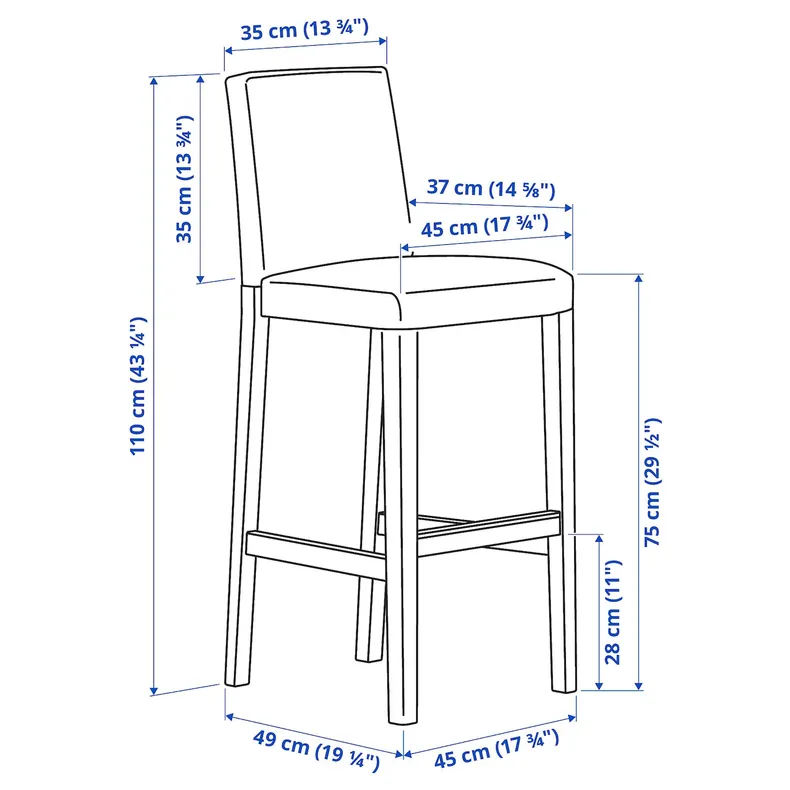 IKEA BERGMUND БЕРГМУНД, барний стілець зі спинкою, імітація. дуб / Фогельфорс різнокольоровий, 75 см 093.997.93 фото №7