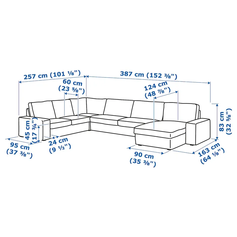 IKEA KIVIK КИВИК, угл диван, 6-местный диван+козетка, Тибблби бежевый / серый 794.404.83 фото №8