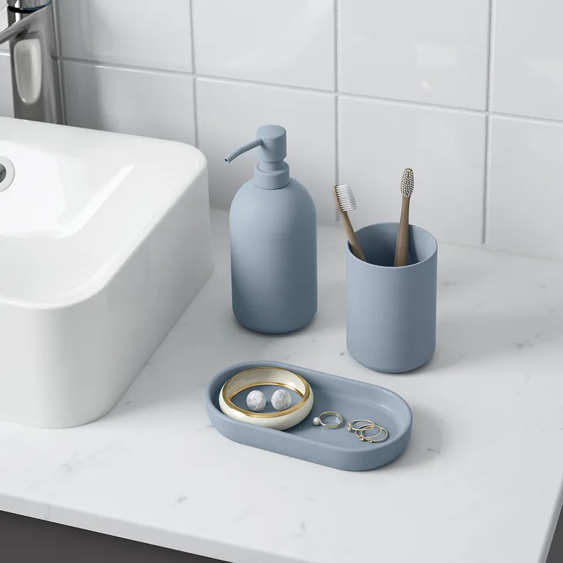 IKEA GANSJÖN ГАНШЕН, набір для ванної кімнати 3 предмети, світло-сіро-блакитний 605.553.89 фото №3