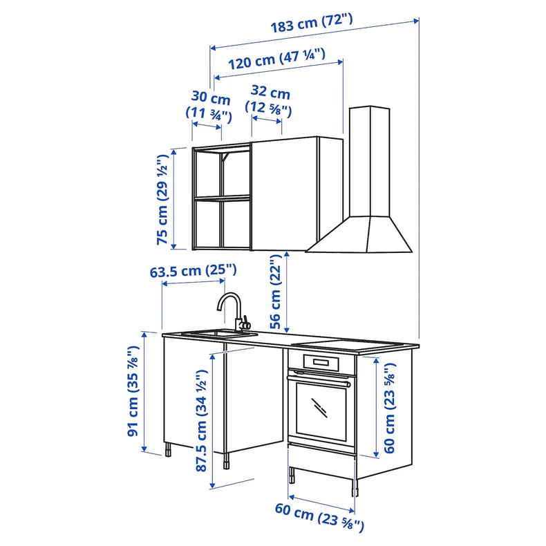 IKEA ENHET ЭНХЕТ, кухня, антрацит / белый, 183x63.5x222 см 893.375.03 фото №3