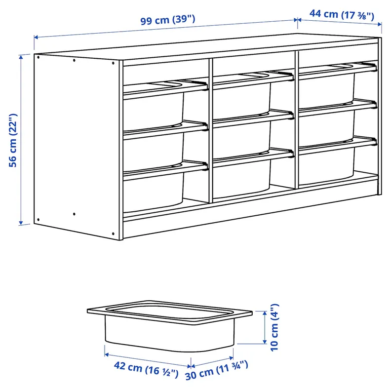 IKEA TROFAST ТРУФАСТ, комбінація для зберіган +контейнери, білий / світлий зелено-сірий, 99x44x56 см 894.803.22 фото №4