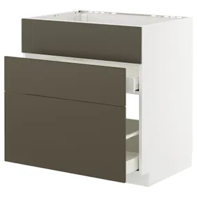 IKEA METOD МЕТОД / MAXIMERA МАКСИМЕРА, шкаф под мойку+3фасада/2ящика, белый/гавсторпский коричневый/бежевый, 80x60 см 695.583.88 фото