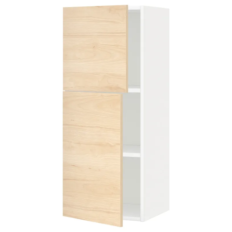 IKEA METOD МЕТОД, навесной шкаф с полками / 2дверцы, белый / аскерсундский узор светлый ясень, 40x100 см 594.672.61 фото №1