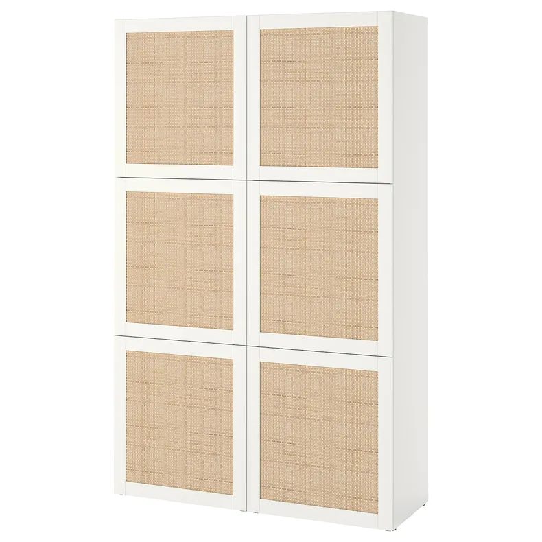 IKEA BESTÅ БЕСТО, комбинация для хранения с дверцами, белый Studsviken / белый плетеный тополь, 120x42x193 см 194.216.56 фото №1