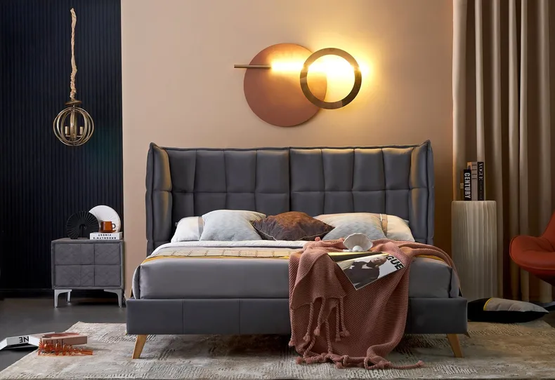 Ліжко двоспальне HALMAR SCANDINO 160x200 см, сіре фото №3