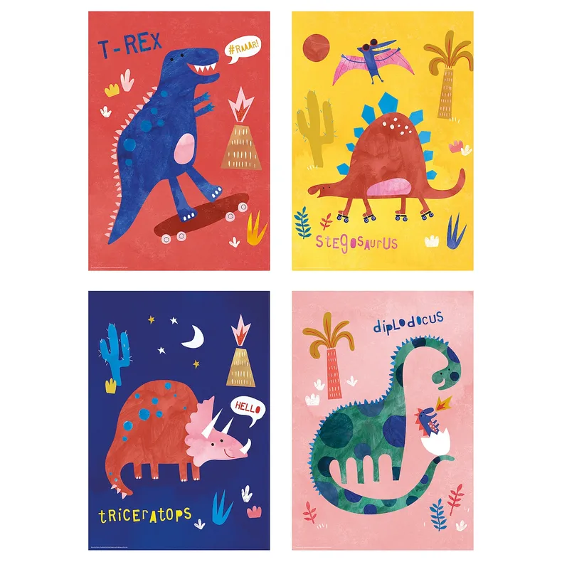 IKEA BILD БИЛЬД, постер, разноцветные динозавры, 21x30 см 205.336.34 фото №1