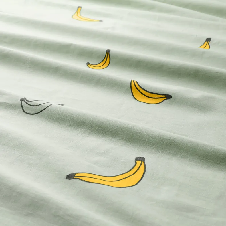 IKEA VÄNKRETS ВЭНКРЕТС, пододеяльник и наволочка, Банановый узор бледно-зеленый, 150x200 / 50x60 см 005.047.17 фото №5