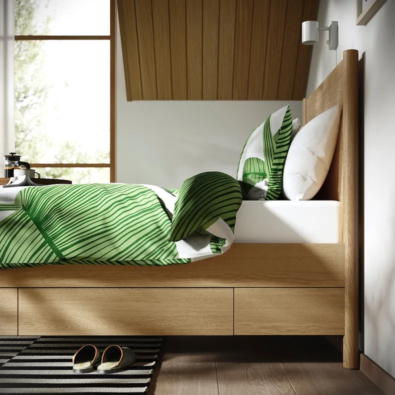 IKEA TONSTAD ТОНСТАД, каркас кровати с ящиками, Окль дуб/Лейрсунд, 90x200 см 394.966.84 фото №5
