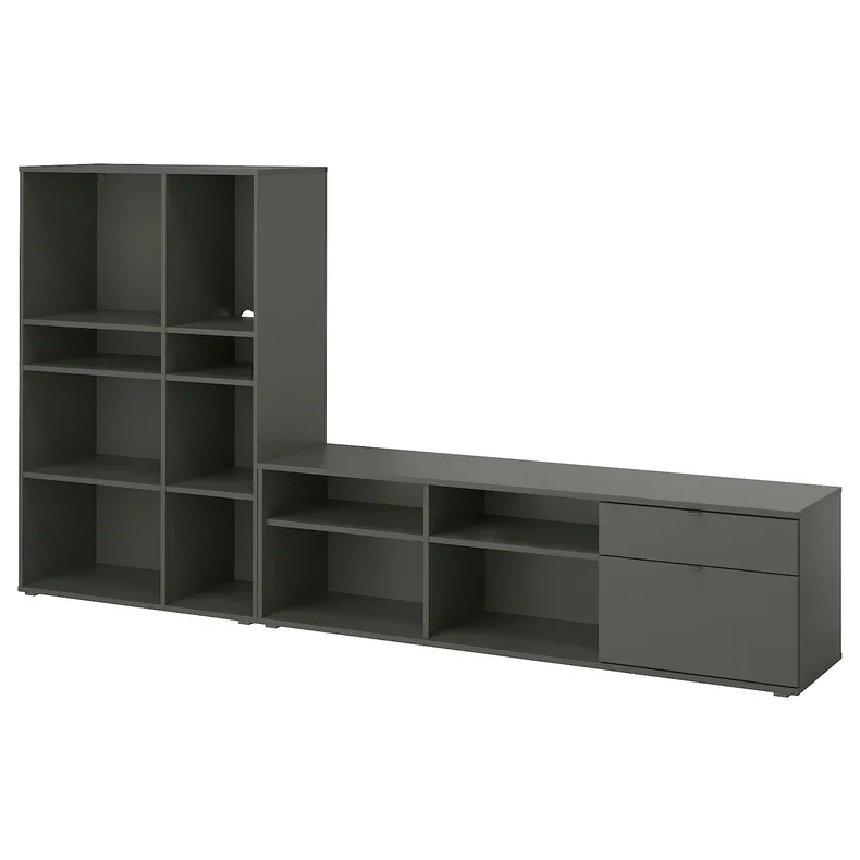 IKEA VIHALS ВІХАЛЬС, комбінація шаф для телевізора, темно-сірий, 275x37x140 см 695.211.11 фото №1
