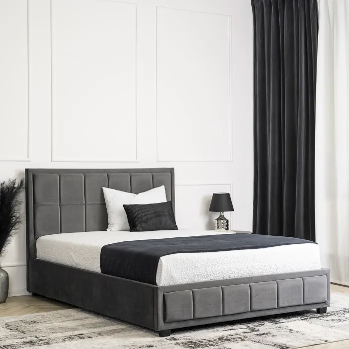 Кровать двуспальная бархатная MEBEL ELITE CARLOS Velvet, 140x200 см, серый фото №2
