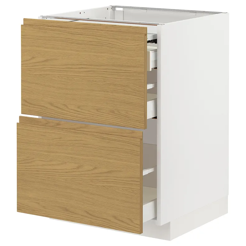 IKEA METOD МЕТОД / MAXIMERA МАКСИМЕРА, напольный шкаф с выдвиж панелью / 3ящ, белый / Воксторп имит. дуб, 60x60 см 895.380.78 фото №1