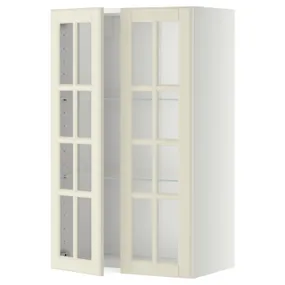 IKEA METOD МЕТОД, настінна шафа, полиці / 2 склх дверц, білий / БУДБІН кремово-білий, 60x100 см 493.949.82 фото