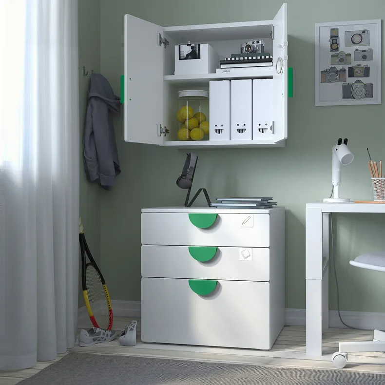 IKEA SMÅSTAD СМОСТАД, навесной шкаф, белый светло-зеленый / с 1 полкой, 60x32x60 см 695.429.53 фото №5