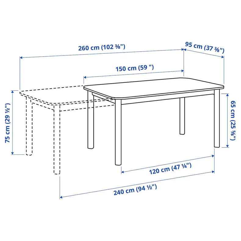 IKEA STRANDTORP СТРАНДТОРП / BERGMUND БЕРГМУНД, стол и 4 стула, коричневый / средне-серый, 150 / 205 / 260 см 794.410.53 фото №9