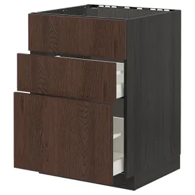 IKEA METOD МЕТОД / MAXIMERA МАКСИМЕРА, шкаф под мойку+3фасада / 2ящика, черный / синарп коричневый, 60x60 см 894.056.91 фото