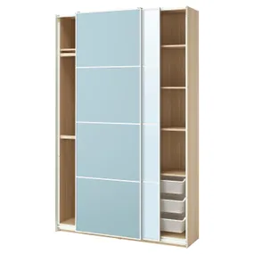 IKEA PAX ПАКС / MEHAMN / AULI МЕХАМН / АУЛИ, гардероб с раздвижными дверьми, Дуб беленый 2стр / светло-голубое зеркало, 150x44x236 см 695.517.11 фото