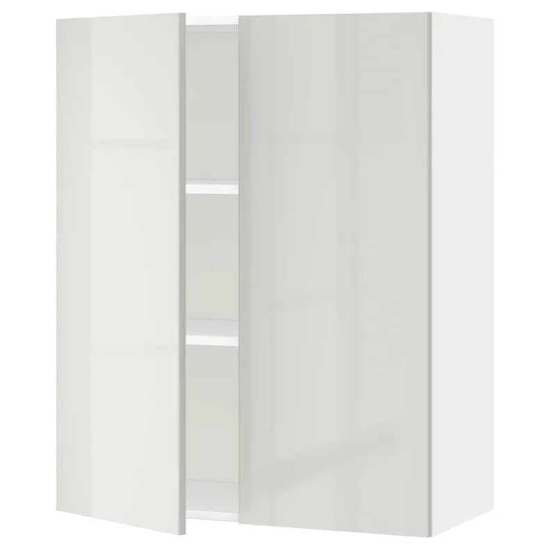 IKEA METOD МЕТОД, навісна шафа з полицями / 2 дверцят, білий / Ringhult світло-сірий, 80x100 см 494.593.65 фото №1