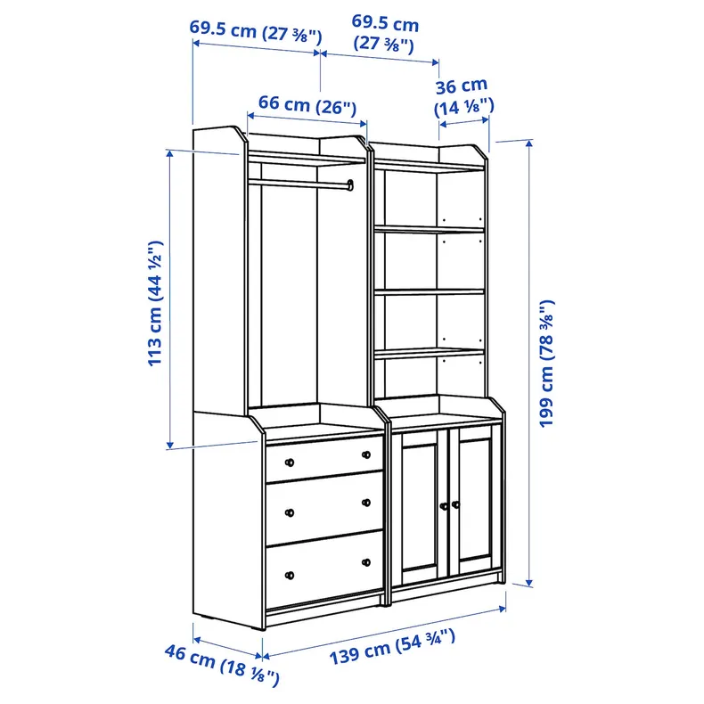 IKEA HAUGA ХАУГА, комбинация д / хранения, серый, 139x46x199 см 293.886.37 фото №7