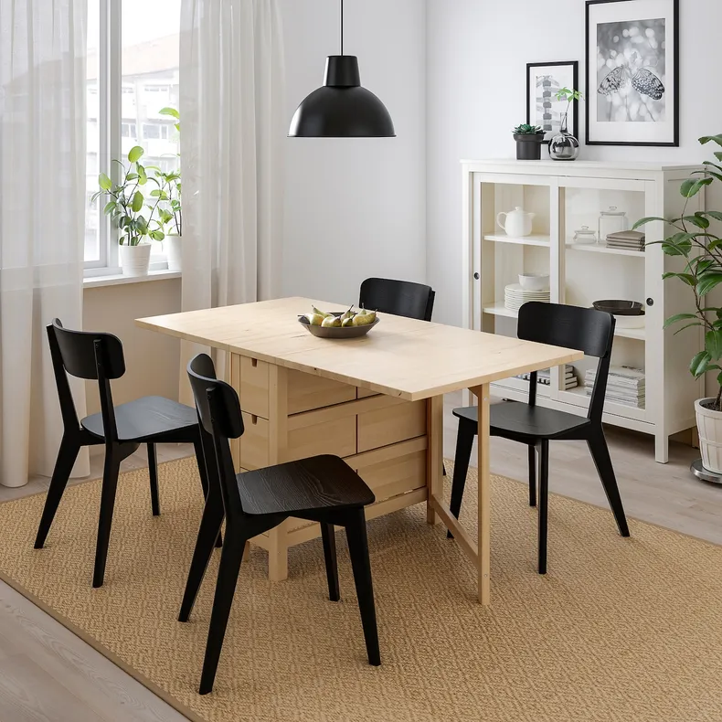IKEA NORDEN НОРДЕН / LISABO ЛИСАБО, стол и 4 стула, берёза / черный, 26 / 89 / 152 см 793.855.42 фото №2