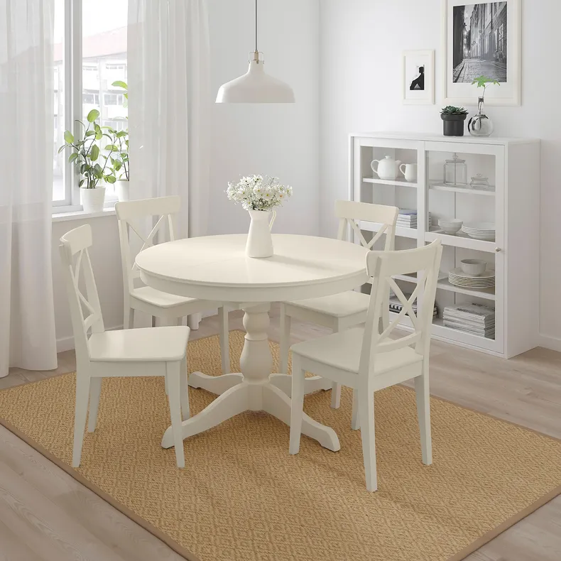 IKEA INGATORP ІНГАТОРП / INGOLF ІНГОЛЬФ, стіл+4 стільці, білий / білий, 110 / 155 см 594.004.97 фото №2