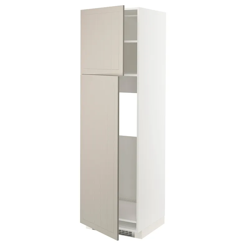 IKEA METOD МЕТОД, висока шафа для холодильника, 2 дв, білий / стенсундський бежевий, 60x60x200 см 394.615.09 фото №1