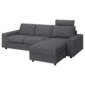 IKEA VIMLE ВИМЛЕ, 3-местный диван с козеткой, с широкими подлокотниками с подголовником / Галларп серый 994.014.14 фото