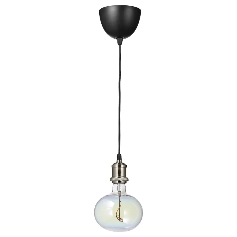 IKEA JÄLLBY ЭЛЛЬБИ / MOLNART МОЛНАРТ, подвесной светильник с лампочкой, никелированные / эллипсовидные разноцветные 094.913.72 фото №1