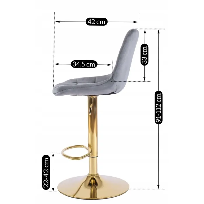 Барный стул бархатный MEBEL ELITE ARCOS Velvet, серый / золотой фото №13
