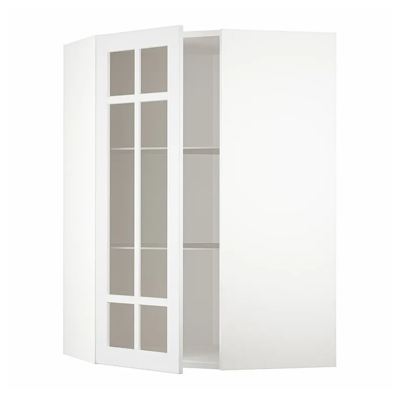 IKEA METOD МЕТОД, кутова настін шафа, полиці / скл двер, білий / стенсундський білий, 68x100 см 694.092.04 фото №1