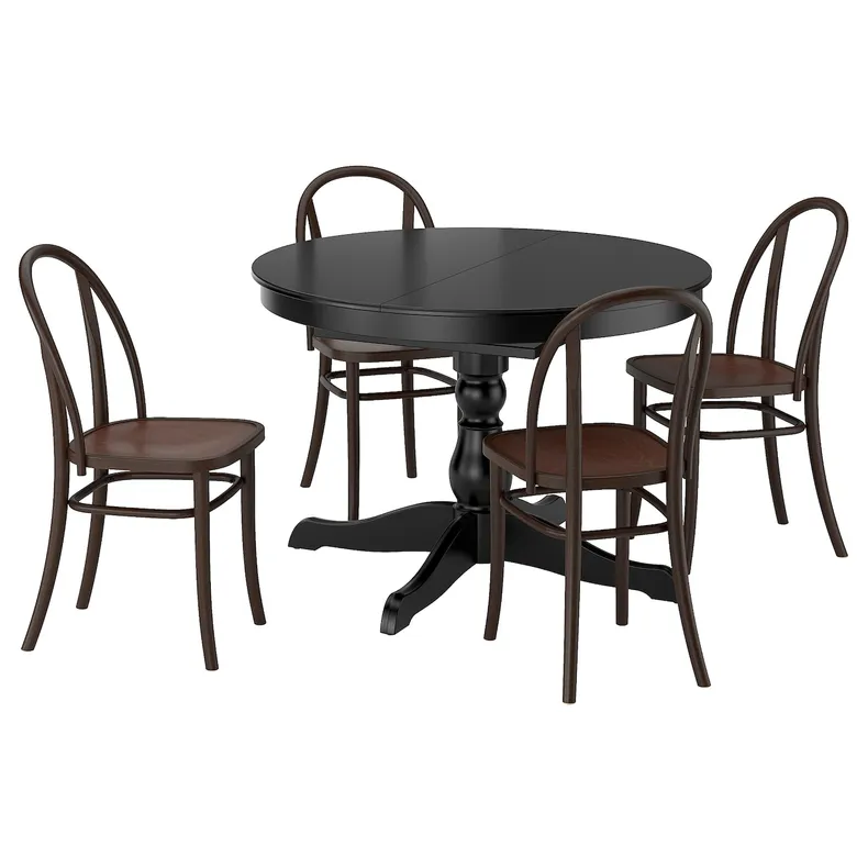 IKEA INGATORP ІНГАТОРП / SKOGSBO СКОГСБУ, стіл+4 стільці, чорний/темно-коричневий, 110/155 см 695.747.41 фото №1