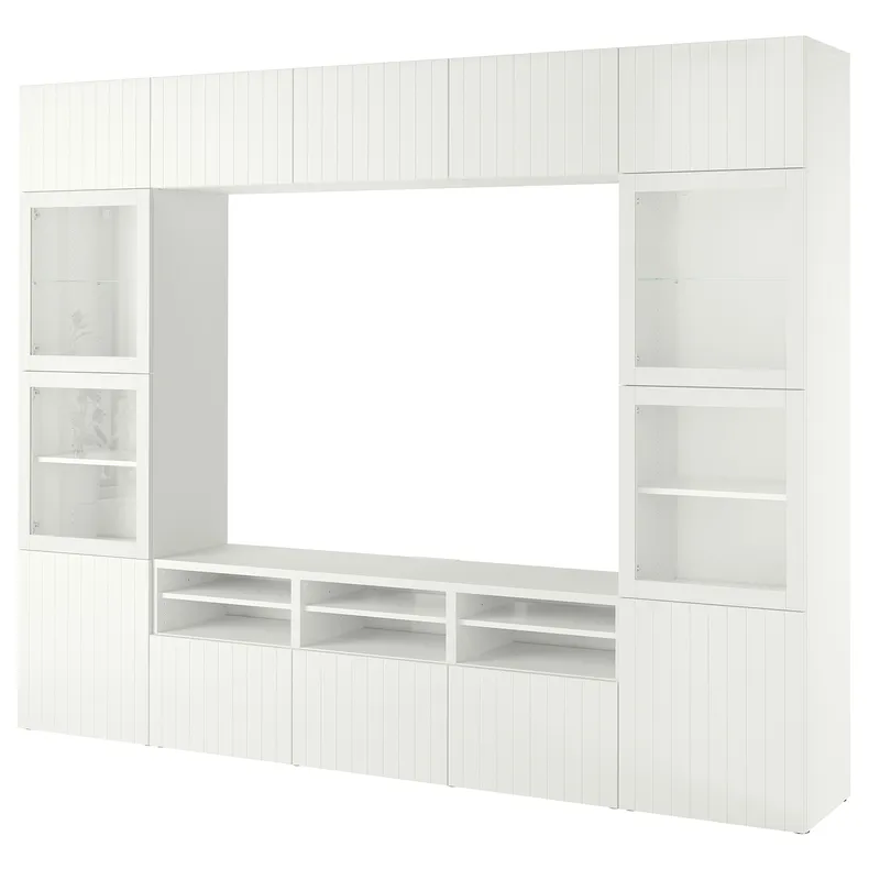 IKEA BESTÅ БЕСТО, комбінація шаф для тв/скляні дверц, біле скло Sutterviken/Sindvik біле прозоре скло, 300x42x231 см 594.112.45 фото №1