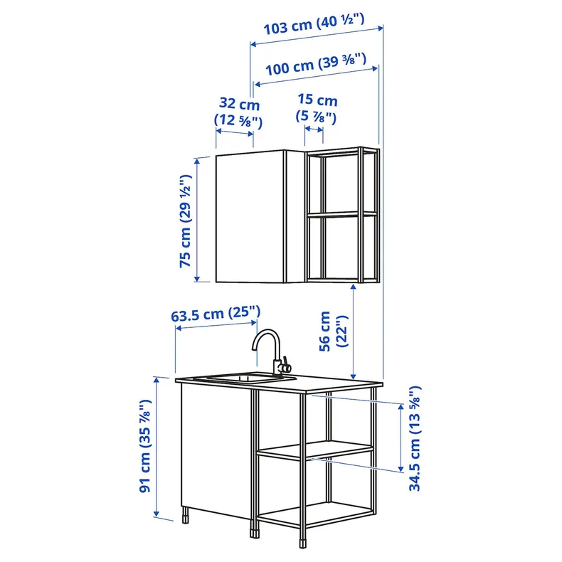 IKEA ENHET ЭНХЕТ, кухня, белый, 103x63.5x222 см 993.368.95 фото №3