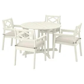 IKEA BONDHOLMEN БОНДХОЛЬМЕН, стіл+4 крісла з підлокітн, вуличний, білий / бежевий / бежевий Фрессон / Дувхольмен 395.498.47 фото