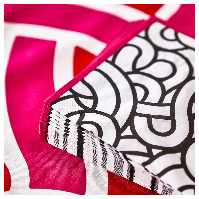 IKEA SÖTRÖNN СОТРЁНН, салфетка бумажная, дизайн белый / черно-розовый, 33x33 см 305.688.64 фото №2