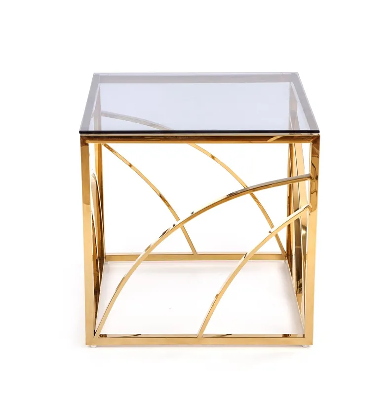 Журнальный столик стеклянный HALMAR UNIVERSE, 55x55 см, каркас - золото, стекло - дымчатое фото №3