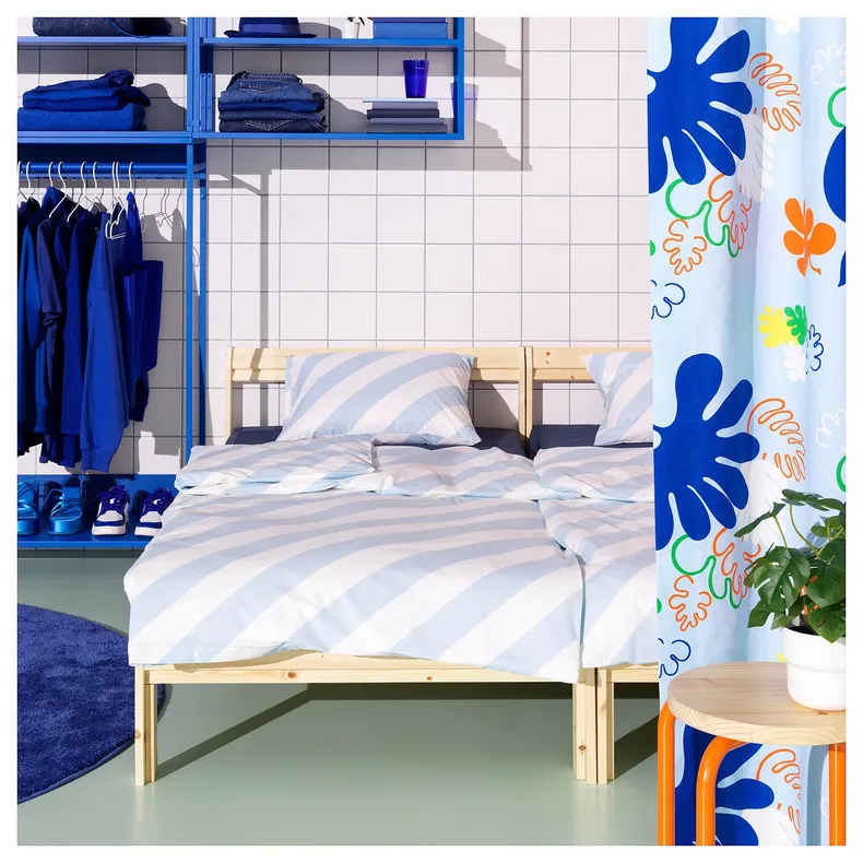IKEA SLÖJSILJA СЛОЙСИЛЬЯ, пододеяльник и наволочка, светло-голубой / белый / полосы, 150x200 / 50x60 см 305.613.96 фото №2