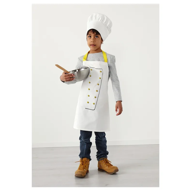 IKEA TOPPKLOCKA ТОППКЛОККА, дитячий фартух і капелюх шеф-кухаря, білий / жовтий 103.008.14 фото №2