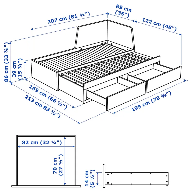 IKEA FLEKKE ФЛЕККЕ, кушетка, 2 шухляди/2 матраци, білий/ОГОТНЕС жорсткий, 80x200 см 894.959.36 фото №9