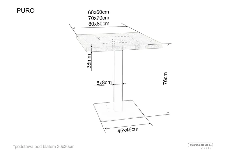 Кухонний стіл SIGNAL PURO II, ламінований дуб / чорний, 80x80 фото №2